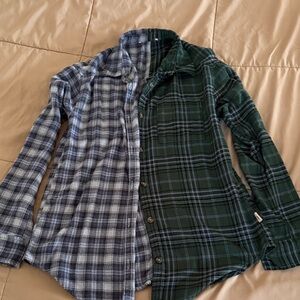 Hollister Blue and Green Plaid Women's Button Down Shirt